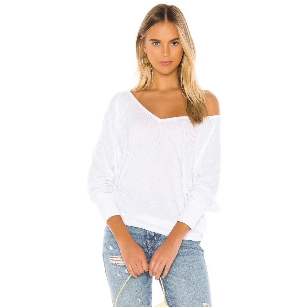 FREE People Santa Clara Thermal Top Alabaster V-neck, Size Small